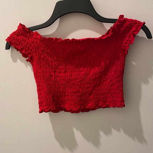H&M Tops - Red Off-The-Shoulder Crop Top (H&M)